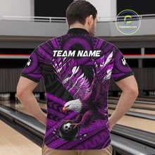 Load image into Gallery viewer, Custom Purple Tribal Pattern Polynesian Eagle Bowling Men Polo Quarter-Zip Shirts, Bowling Team Attire NYN3689