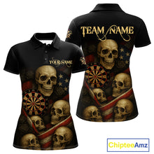 Load image into Gallery viewer, Custom Grunge Skull Dartboard Patriotic Dart Women Polo Shirt US Flag Dart Jerseys NYN1562