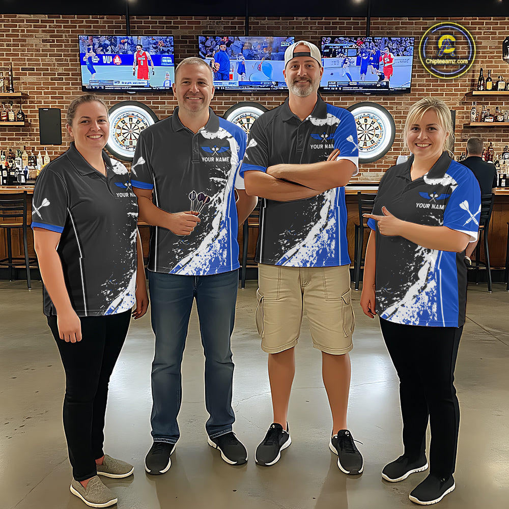 Blue Fiery Rooster Fury Dart Arrow Men Funny Darts Polo Shirt Custom Name Darts Jersey NYN2113