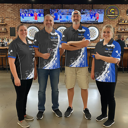 Blue Fiery Rooster Fury Dart Arrow Men Funny Darts Polo Shirt Custom Name Darts Jersey NYN2113