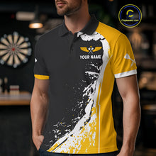 Load image into Gallery viewer, Yellow Fiery Rooster Fury Dart Arrow Men Funny Darts Polo Shirt Custom Name Darts Jersey NYN2114