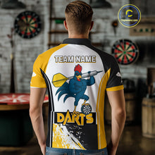Load image into Gallery viewer, Yellow Fiery Rooster Fury Dart Arrow Men Funny Darts Polo Shirt Custom Name Darts Jersey NYN2114