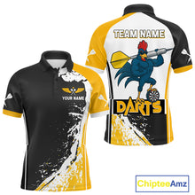 Load image into Gallery viewer, Yellow Fiery Rooster Fury Dart Arrow Men Funny Darts Polo Shirt Custom Name Darts Jersey NYN2114