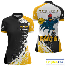 Load image into Gallery viewer, Yellow Fiery Rooster Fury Dart Arrow Women Funny Darts Quarter- Zip Shirt Custom Name Darts Jersey NYN2114
