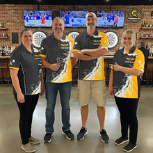 Load image into Gallery viewer, Yellow Fiery Rooster Fury Dart Arrow Women Funny Darts Quarter- Zip Shirt Custom Name Darts Jersey NYN2114