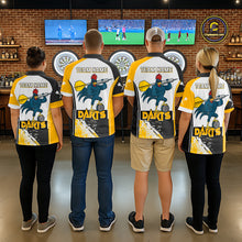 Load image into Gallery viewer, Yellow Fiery Rooster Fury Dart Arrow Women Funny Darts Quarter- Zip Shirt Custom Name Darts Jersey NYN2114