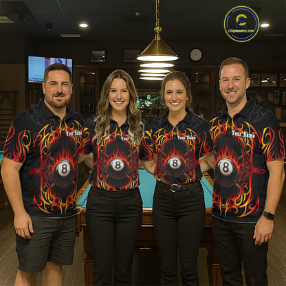 Skull Tribal Ball Pool Women Billiard Polo & 1/4-Zip Shirts Custom Flame 8 Ball Billiard Attire NYN2389