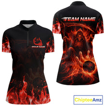 Load image into Gallery viewer, Personalized Red Flaming Grim Reaper Bowling Team Shirts For Women Bowling Polo &amp; 1/4-Zip Jersey NYN2776