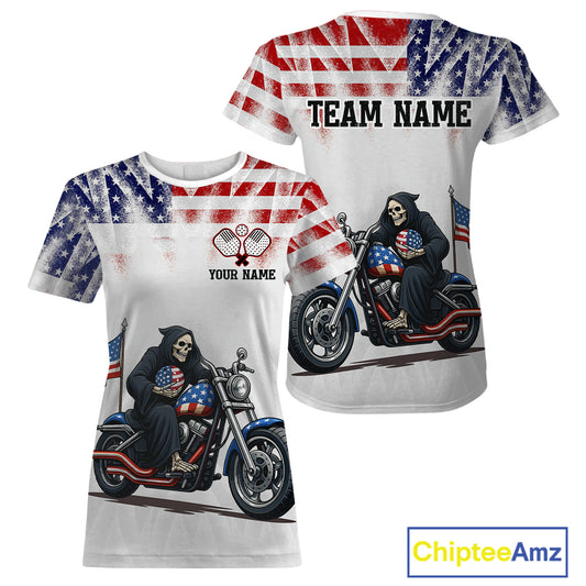Custom Grim Reaper Motorcycle Pickleball Jersey For Women Patriotic Pickleball Paddle Shirts NYN2132
