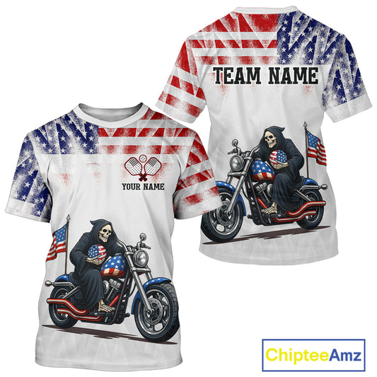Custom Grim Reaper Motorcycle Pickleball Jersey For Men Patriotic Pickleball Paddle Shirts NYN2132