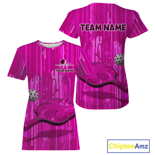 Custom Pink Dripping Pickleball Paddle & Ball Jerseys Women Splashed Colorful Pickleball Shirt NYN2785