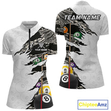 Load image into Gallery viewer, 8 Ball 9 Ball Billiard Cue Shirt For Women Custom Grey Camo Pool Team Jersey