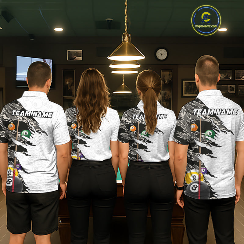8 Ball & 9 Ball Pool Billiard Cue Shirt For Men Custom Grey Camo Billiard Team Jersey NYN3426