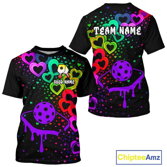 Custom Colorful Heart Dripping Pickleball Paddle League Jerseys For Men Pickleball Shirts NYN2139