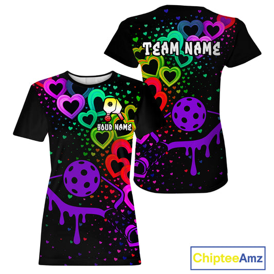 Custom Colorful Heart Dripping Pickleball Paddle League Jerseys For Women Pickleball Shirts NYN2139