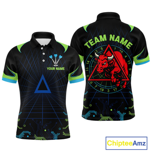 Multi Color Techno Grid & Bull Men's Darts Shirt - Custom Name For Darts Jersey NYN0475
