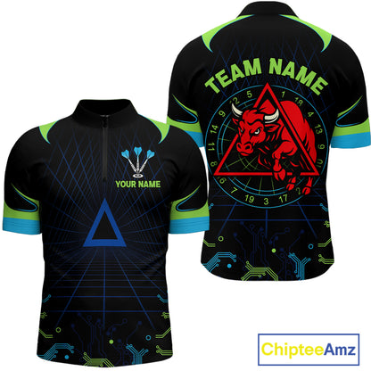 Multi Color Techno Grid & Bull Men's Darts Shirt - Custom Name For Darts Jersey NYN0475
