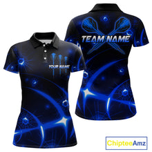 Load image into Gallery viewer, Lightning Dart Arrow Custom Blue Darts Polo Shirt For Women - Darts Team Jersey NYN0718