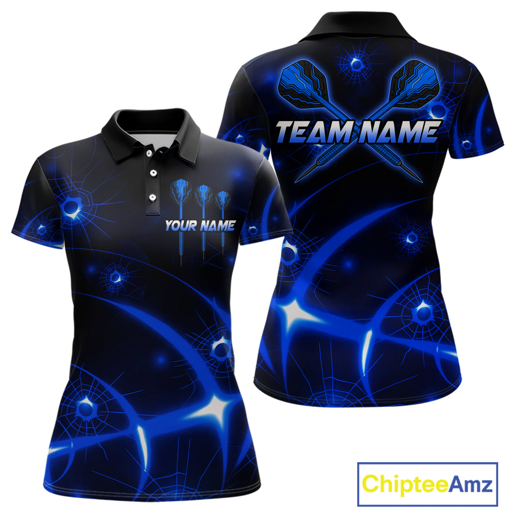 Lightning Dart Arrow Custom Blue Darts Polo Shirt For Women - Darts Team Jersey NYN0718