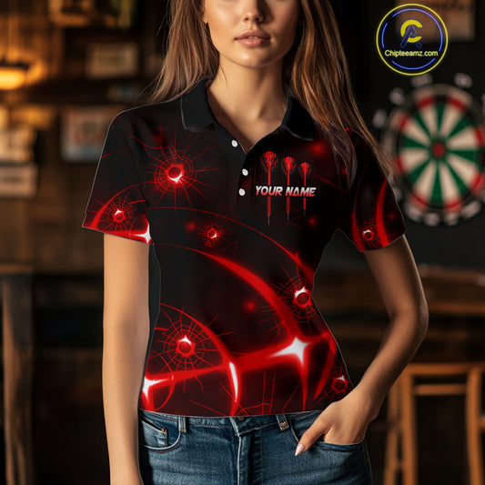 Lightning Dart Arrow Custom Red Darts Polo Shirt For Women - Darts Team Jersey NYN0719