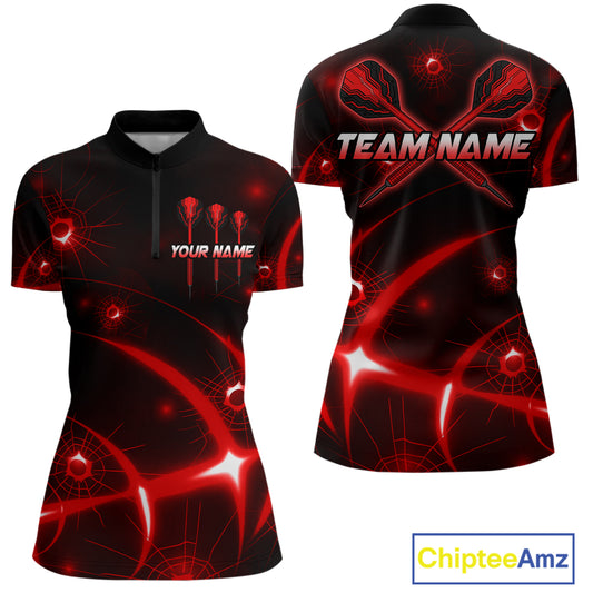 Lightning Dart Arrow Custom Red Darts Quarter-Zip Shirt For Women - Darts Team Jersey NYN0719