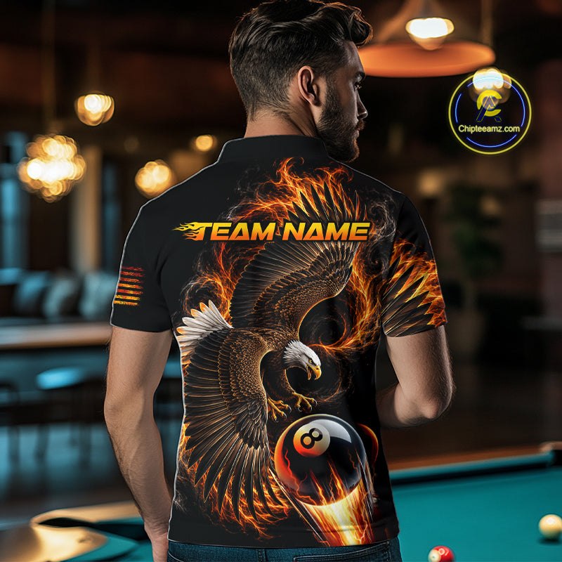 Custom Thunder 8 Ball Pool Jersey Mens Flame Eagle Billiard Polo Quarter-Zip Shirt | Orange NYN4003