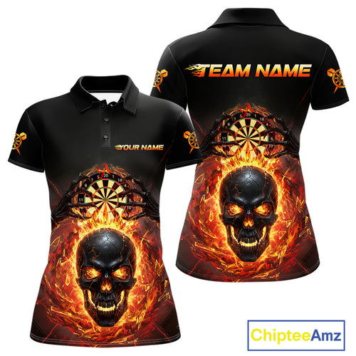 Custom Red Flames Skull Broken Glass Women Darts Polo Shirt Outfits Dart Jerseys NYN1902