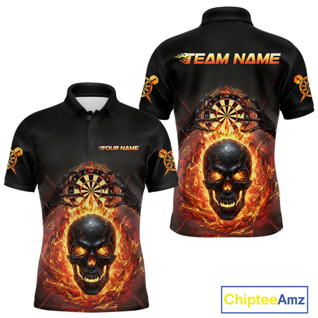 Custom Red Flames Skull Broken Glass Men Darts Polo Shirt Outfits Dart Jerseys NYN1902