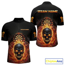 Load image into Gallery viewer, Custom Red Flames Skull Broken Glass Men Darts Quarter-Zip Shirt Outfits Dart Jerseys NYN1902