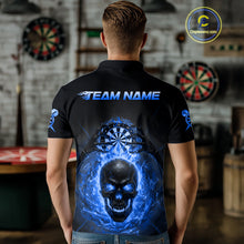 Load image into Gallery viewer, Custom Blue Flames Skull Broken Glass Men Darts Polo Shirt Outfits Dart Jerseys NYN1903