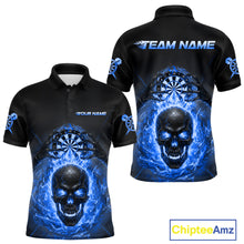 Load image into Gallery viewer, Custom Blue Flames Skull Broken Glass Men Darts Polo Shirt Outfits Dart Jerseys NYN1903