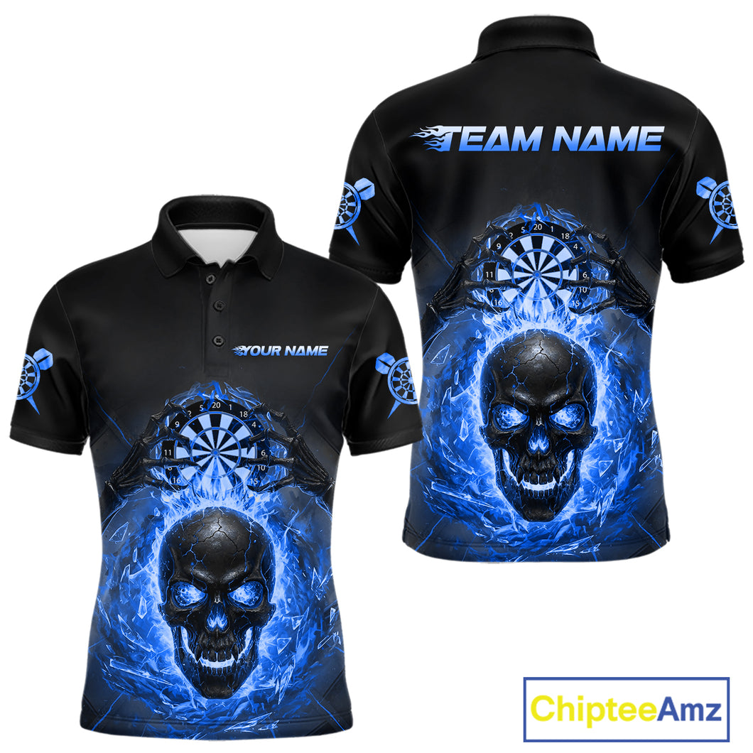 Custom Blue Flames Skull Broken Glass Men Darts Polo Shirt Outfits Dart Jerseys NYN1903