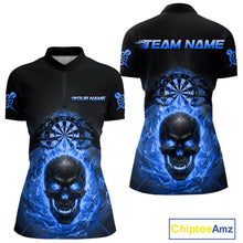 Load image into Gallery viewer, Custom Blue Flames Skull Broken Glass Women Darts Quarter-Zip Shirt Outfits Dart Jerseys NYN1903