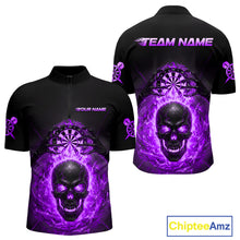 Load image into Gallery viewer, Custom Purple Flames Skull Broken Glass Men Darts Quarter-Zip Shirt Outfits Dart Jerseys NYN1904