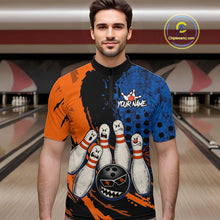 Load image into Gallery viewer, Custom Grunge Orange And Blue Angry Men Bowling Ball &amp; Pins Shirts Funny Bowling Team Outfits NYN3185