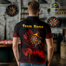 Load image into Gallery viewer, Medieval Power Darts Team Shirt For Men - Flaming Dartboard &amp; Castle | Custom Name NYN0485