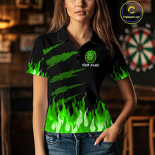 Load image into Gallery viewer, Custom Green Flames Phoenix Dartboard Dart Polo Jersey For Women Dart Tournament Team Shirts NYN0981