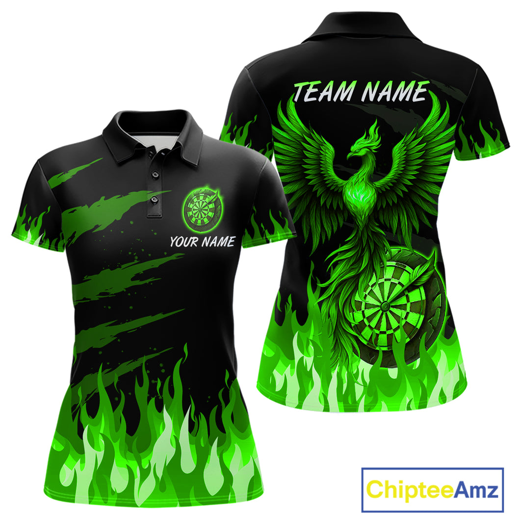 Custom Green Flames Phoenix Dartboard Dart Polo Jersey For Women Dart Tournament Team Shirts NYN0981