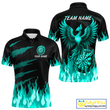 Load image into Gallery viewer, Custom Turquoise Flames Phoenix Dartboard Dart Polo Jersey For Men Dart Tournament Team Shirts NYN0982