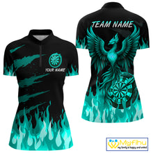Load image into Gallery viewer, Custom Turquoise Flames Phoenix Dartboard Dart 1/4-Zip Jersey For Women Dart Tournament Team Shirts NYN0982