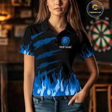 Load image into Gallery viewer, Custom Blue Flames Phoenix Dartboard Dart Polo Jersey For Women Dart Tournament Team Shirts NYN0983