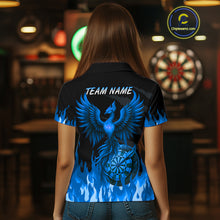 Load image into Gallery viewer, Custom Blue Flames Phoenix Dartboard Dart Polo Jersey For Women Dart Tournament Team Shirts NYN0983