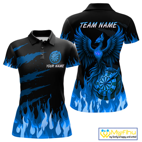 Custom Blue Flames Phoenix Dartboard Dart Polo Jersey For Women Dart Tournament Team Shirts NYN0983