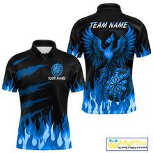 Load image into Gallery viewer, Custom Blue Flames Phoenix Dartboard Dart Polo Jersey For Men Dart Tournament Team Shirts NYN0983