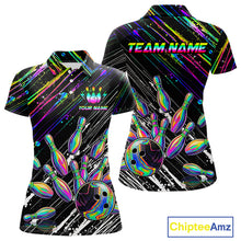 Load image into Gallery viewer, Holographic Strike Bowling Ball &amp; Pins Jersey For Women Custom Splatter Paint Bowling Team Shirts NYN3200