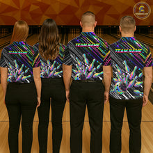 Load image into Gallery viewer, Holographic Strike Bowling Ball &amp; Pins Jersey For Women Custom Splatter Paint Bowling Team Shirts NYN3200