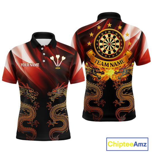Flame Dragons With Golden Darts Men's Darts Team Shirt - Custom Name For Players NYN0500