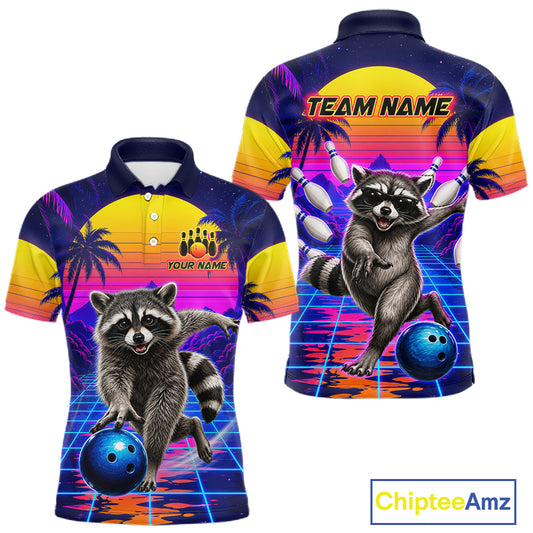 Funny raccoon bowling polo shirt for men custom bowling team jersey mockup