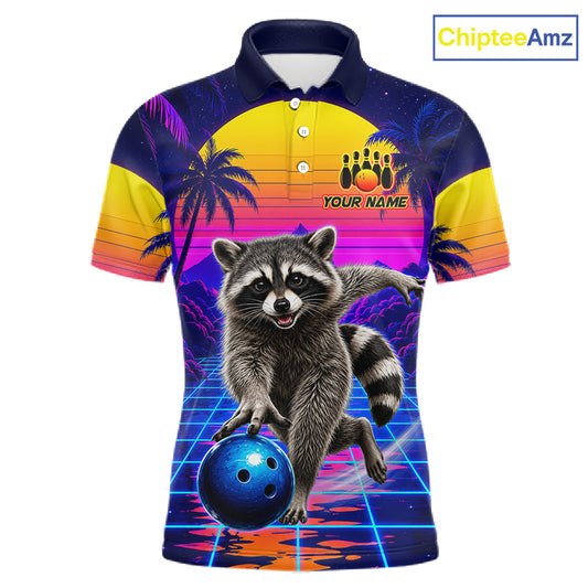 Funny raccoon bowling polo shirt for men custom bowling team jersey mockup