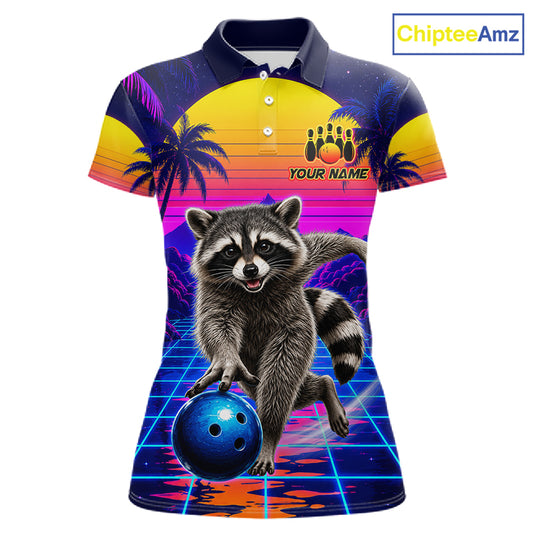 Funny raccoon bowling polo shirt for women custom bowling team jersey mockup